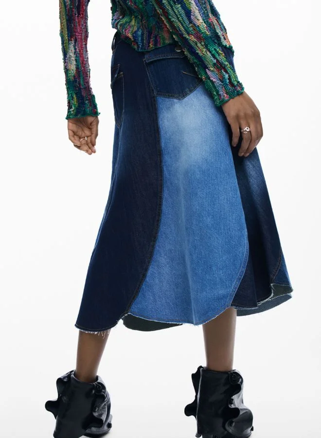 DESIGUAL Blue Denim Patch Skirt for Women | Best Price UAE